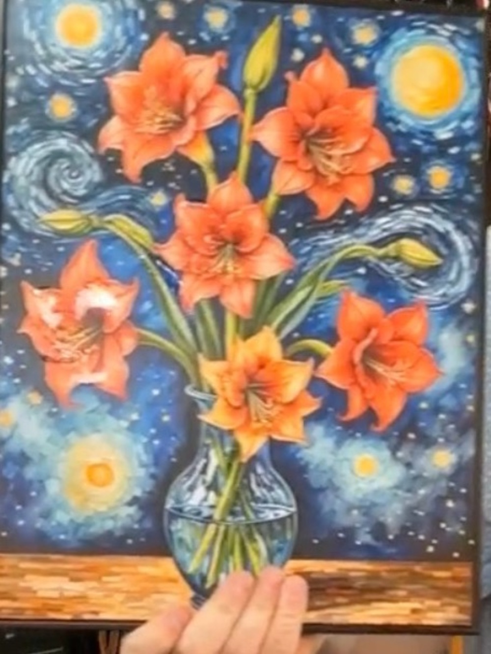 Highly Collectable Studio Van Gogh  Starry Night Framed Art Print in Vase